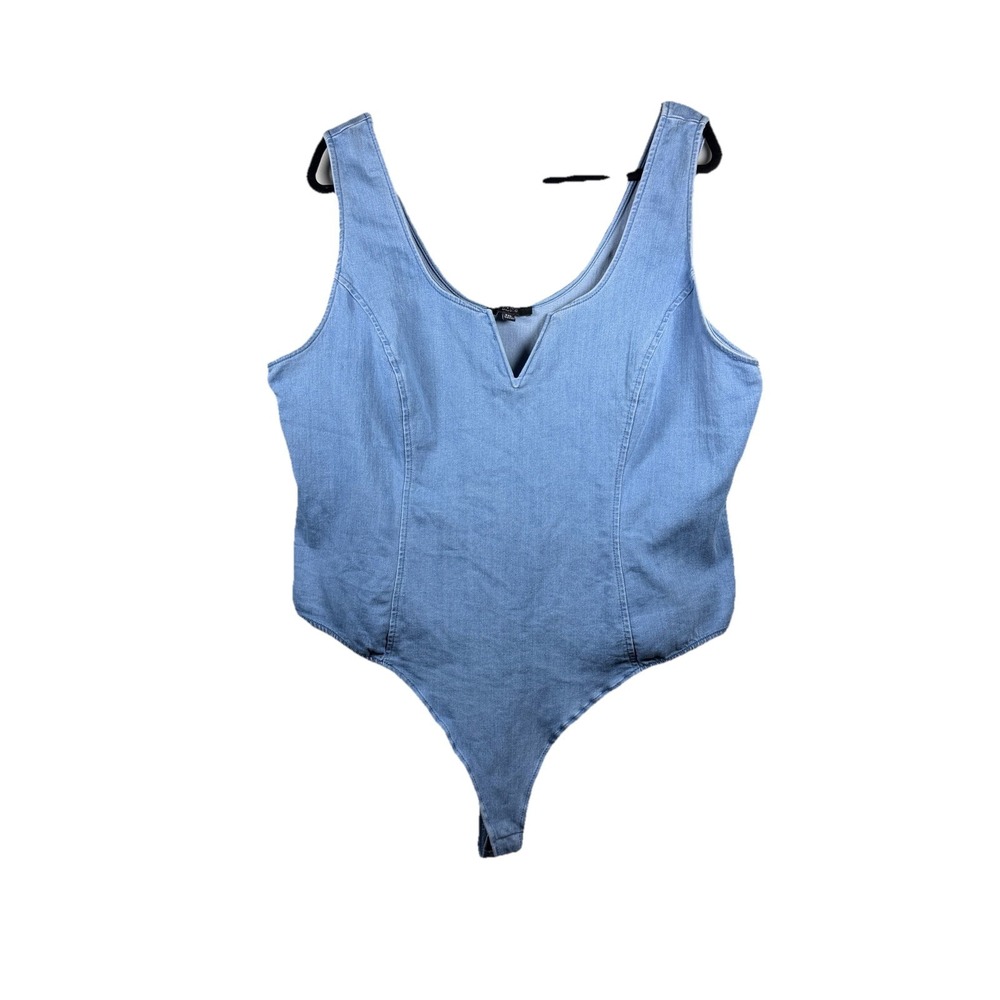 Blāshe Light Wash denim bustier bodysuit top 3XL blue jean corset snap closure